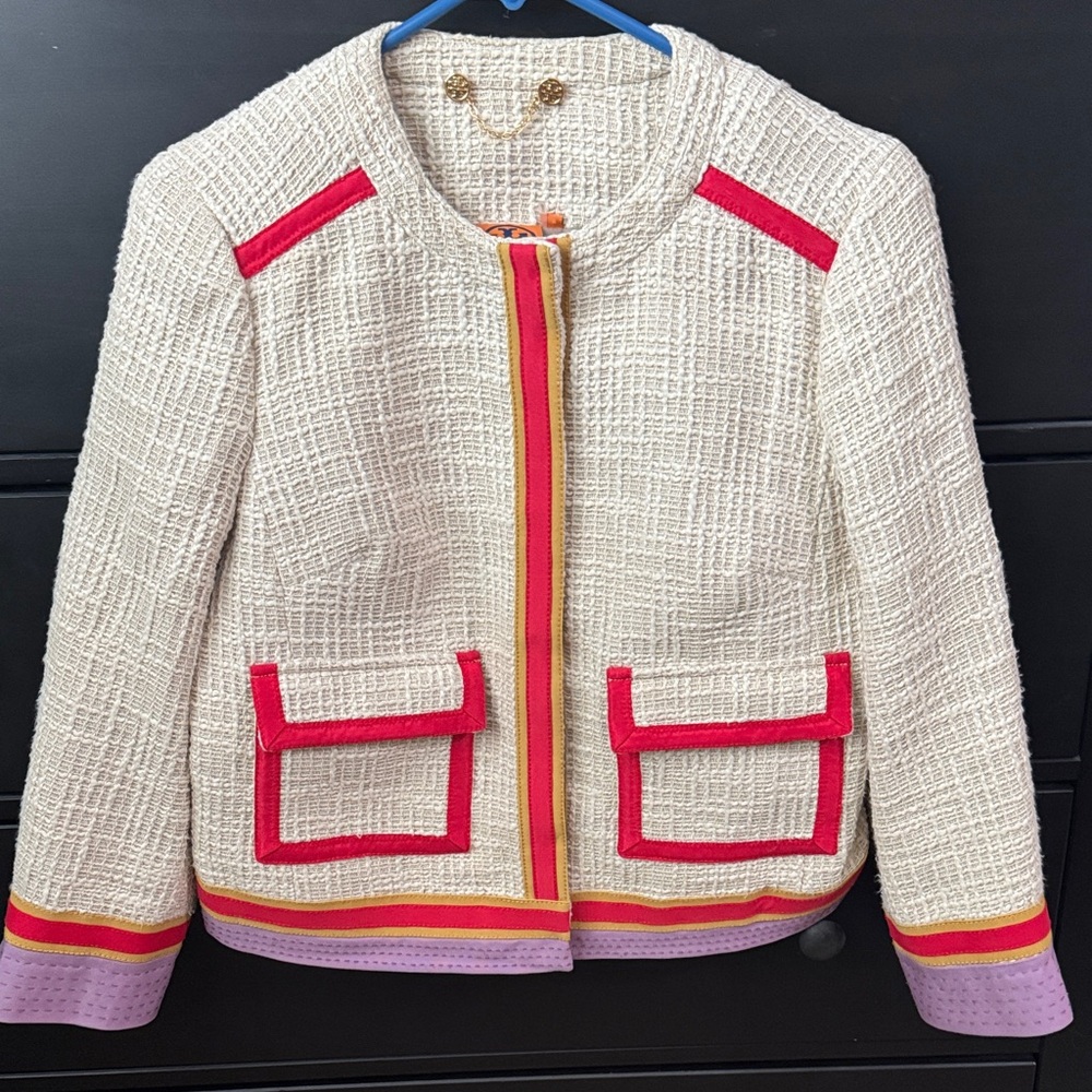 Tory Burch Cream Jacket with Pink and Orange Accents